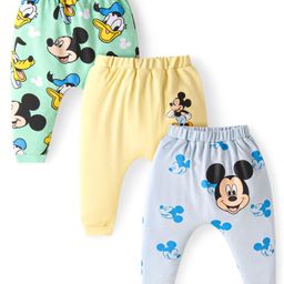 Babyhug Disney Interlock Knit Full Length Diaper Leggings with Mickey Mouse Graphics Pack of 3 - Green Light Yellow & Light Blue-image-28