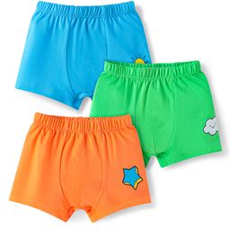 Babyhug 100% Cotton Knit Trunks with Star & Cloud Print Pack of 3 - Orange Green & Blue-image-15