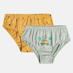 MINI KLUB Cotton Pack Of 2 Apples & Bus Printed Briefs - Orange & Light Green-image-43