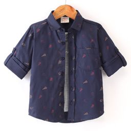 Rikidoos Full Sleeves Ball Printed Shirt With Attached Tee - Navy Blue & Melange-image-92