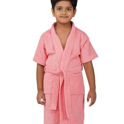 Rangoli Mini Noble Cotton Full Sleeves Solid Ultra Soft Bathrobe With Attached Adjustable Belt - Peach-image-96