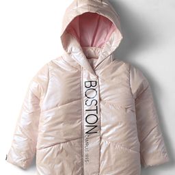Primo Gino Woven Full Sleeves Holographic Solid Hooded Padded Jacket - Pink-image-78