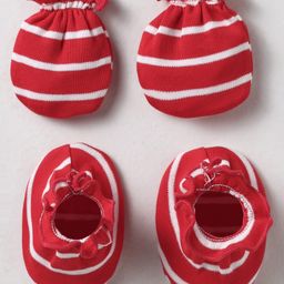 Bubble Pop Cotton Knit Mittens & Booties Set with Stripe Design - Red-picture-22