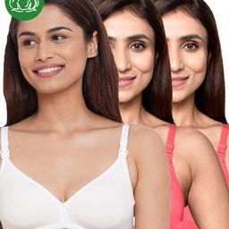 Inner Sense Organic Cotton Knit Pack Of 3 Solid Antimicrobial Maternity Bras With Nursing Access - Multi Colour-picture-6
