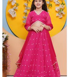 Bitiya By Bhama Silk Woven Three Fourth Sleeves Abstract Embroidered Gota Lace Embellished Coordinating Lehenga Choli With Dupatta Set - Pink-image-59