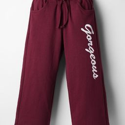 Olio Kids Looper Knit Full Length Lounge Pant with Text Print - Maroon-picture-18