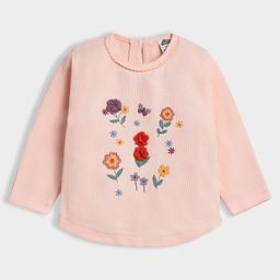 Mi Arcus 100% Cotton Knit Full Sleeves Floral Embroidered & Applique Detailed Tee - Peach-picture-11