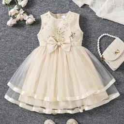 tior Woven Sleeveless Sequins Embellished Star & Bow Applique Detailed Layered Dress - Cream-picture-23