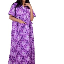 CLYMAA Purple Pure Cotton Maxi Printed Nightdress-image-75