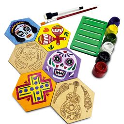 Webby DIY Paint Wooden Coaster with Stand Set of 6 - Multicolour image 2