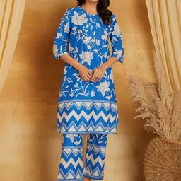 Sanash Collection Printed Pure Cotton Round Neck Tunic With Trousers Co-ords Set-image-37