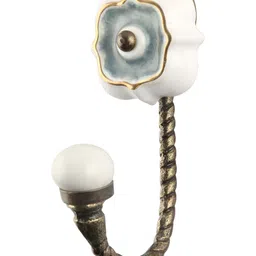 IndianShelf White & Gold Toned Ceramic Wall Hooks-15