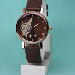VIRAKTI Women Brass Dial & Leather Straps Round Reset Time Analogue Watch F-69-BROWN-25-image-94