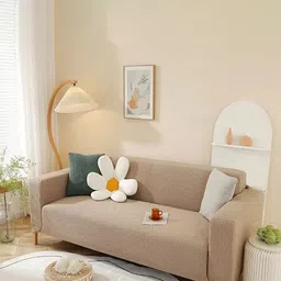 HOUSE OF QUIRK Khaki-Brown Self-Design Jacquard Stretchable Elasticity 3-Seater Sofa Cover With Arms image 1