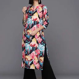 Varanga Black Floral Print Straight Kurta-image-58