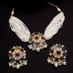 Panash Gold Plated Stone Studded Choker Jewellery Set-20
