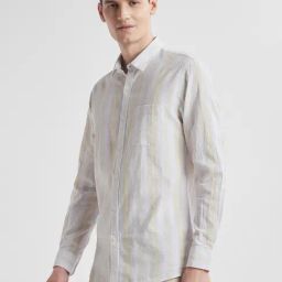 Peter England White Slim Fit Stripe Shirt-image-55