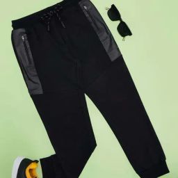 Pantaloons Junior Boys Jet Black Cotton Solid Track Bottoms & Joggers-image-23