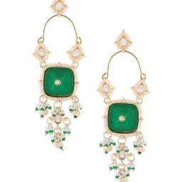 Zaveri Pearls Green Kundan Artificial Stones & Beads Dangler Earring-ZPFK16745 image 5