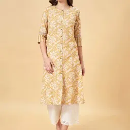 Rangmanch by Pantaloons Yellow Cotton Floral Print Straight Kurta-picture-45