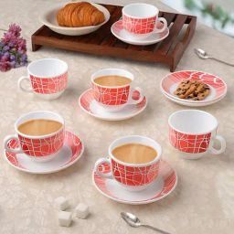 Larah by Borosil Multicolor Ceramic Opalware Cup and Saucer Set of 12 220ml-18