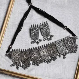 Panash Silver Plated Black Jewellery Set-image-71