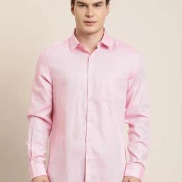 Turtle Pink Cotton Slim Fit Self Design Shirt-image-12
