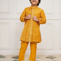 VASTRAMAY Boys Mustard Embroidered Kurta Set-image-15