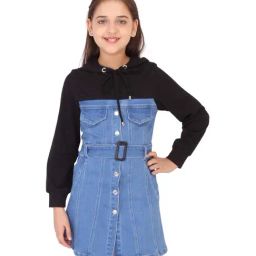 Cutecumber Kids Blue Color Block Pattern Dress-image-50
