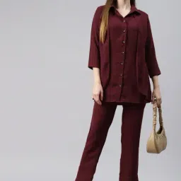 Cottinfab Polyester Rust Full Length Shirt With Trousers-image-17