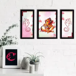 eCraftIndia Set of 3 Lord Ganesha Satin Matt Texture UV Art Painting-27