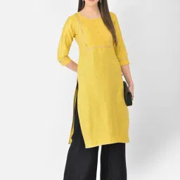 Span Yellow Embroidered Straight Kurta-40