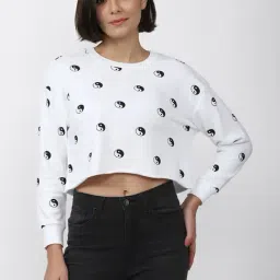 Forever 21 White & Black Printed Crop Sweatshirt-picture-26
