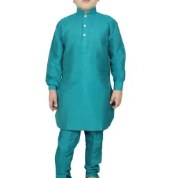 SG Yuvraj Kids Teal Solid Full Sleeves Kurta with Pyjamas-image-24