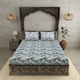 JaipurFabric Grey Pure Cotton 280 TC The Finest Pick King Size Bedsheet with 2 Pillow Covers-image-37