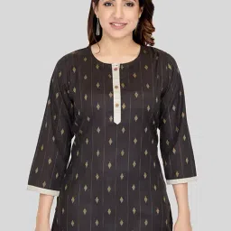 Saree Swarg Black Woven Pattern Straight Short Kurti-image-69