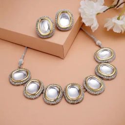Panash Gold Plated White Kundan Stone Studded Jewellery Set-44