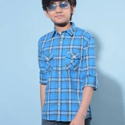 Crimsoune Club Kids Blue Checks Full Sleeves Shirt-image-15