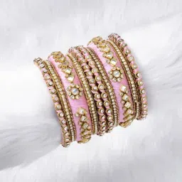Peora Velvet Matching Fancy Silk Thread Pink White Chuda/Chura Bangle Set Navratri Gift for Women-image-55