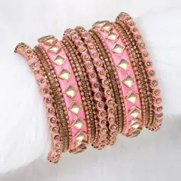 Peora Pink Silk Thread Kundan Chuda Chura Bangle Set Navratri Gift for Women and Girls (Size - 2.6)-image-47