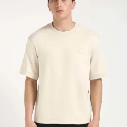 Calvin Klein Jeans Beige Cotton Relaxed Fit T-Shirt-image-26