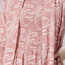 SHOWOFF Mauve & White Printed Maxi Jumpsuit With Shrug image 5