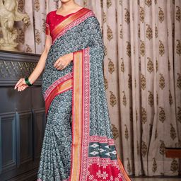 all about you Floral Printed Zari Pure Cotton Bagru Saree-image-85