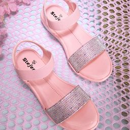 STEFENS Girls Embellished Open Toe Flats-17