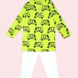 Be Awara Boys Green Cotton Relaxed Fit Printed Kurta Set-image-55