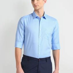 Arrow Blue Cotton Slim Fit Shirt-image-19