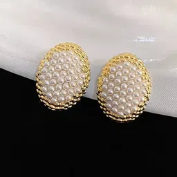 FIMBUL Gold-Plated Pearls Beaded Oval Studs-image-2