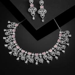 Panash Rhodium Plated & White AD Studded Jewellery Set-image-31