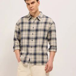 The Bear House Beige Relaxed fit Checks Shacket-image-92