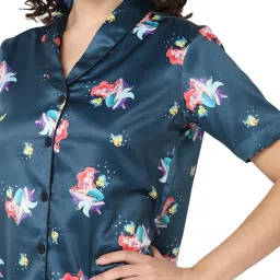 Smarty Pants Teal Satin Printed Shirt With Pyjamas image 5
